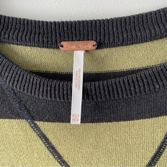 Free People Surfin On Your Stripes Green Black Knit Sweater XS - Picture 3 of 7